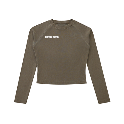 Dyed Washed Raglan Long Sleeve Slim T-Shirt