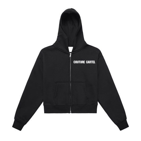 Fleeced Zip-Up Cropped Hoodie